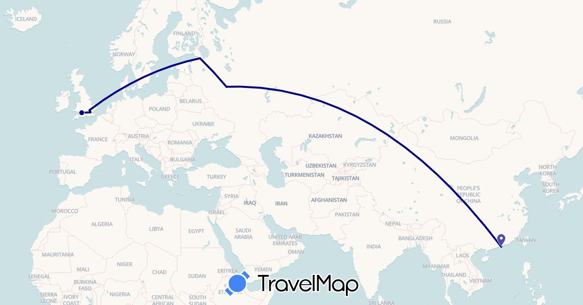 TravelMap itinerary: driving in China, United Kingdom, Russia (Asia, Europe)